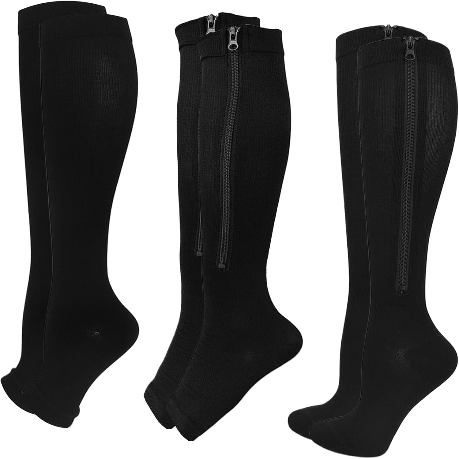 Dress Cici Open Toe Compression Socks, Toeless Compression Socks with Zipper, Zippered Sock for Women (3 Pack) image number 3