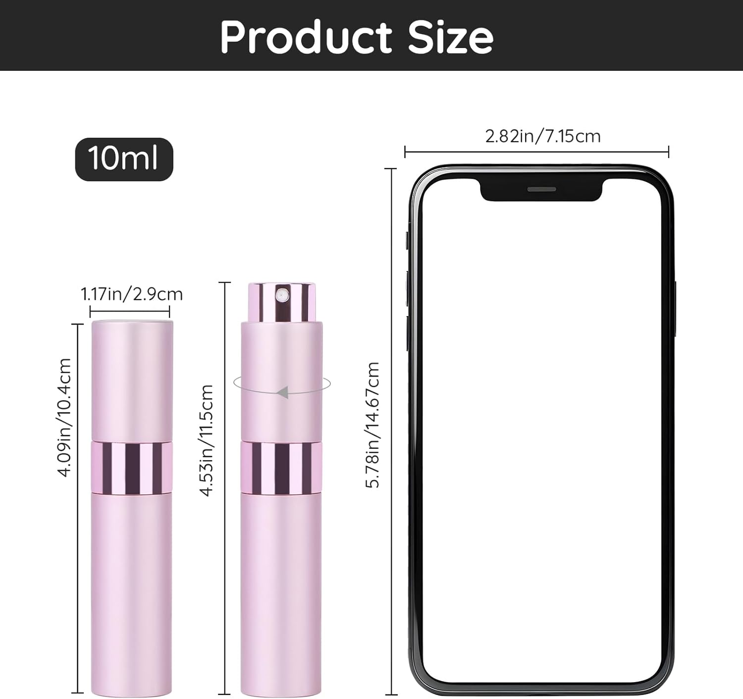 Segbeauty Travel Perfume, 2Pcs 10Ml Scent Pump Case, Leakproof Pocket Perfume, Small Perfume Atomizer Refillable, Empty Perfume Spray, Perfume Containers for Men and Women (Black, Pink) image number 3