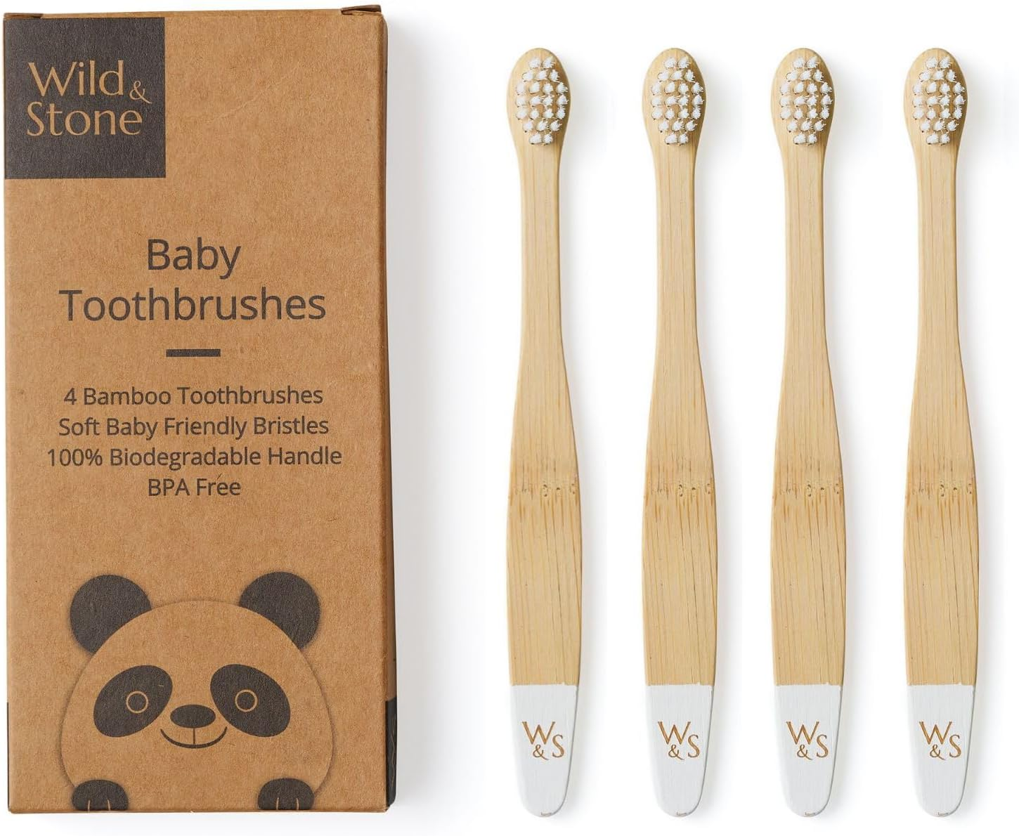 Wild & Stone Organic Baby Bamboo Toothbrushes | 4 Pack | Soft Bristles | 100% Compostable Handle | BPA Free | Vegan Baby Toothbrushes (White) - Baby Pink image number 2
