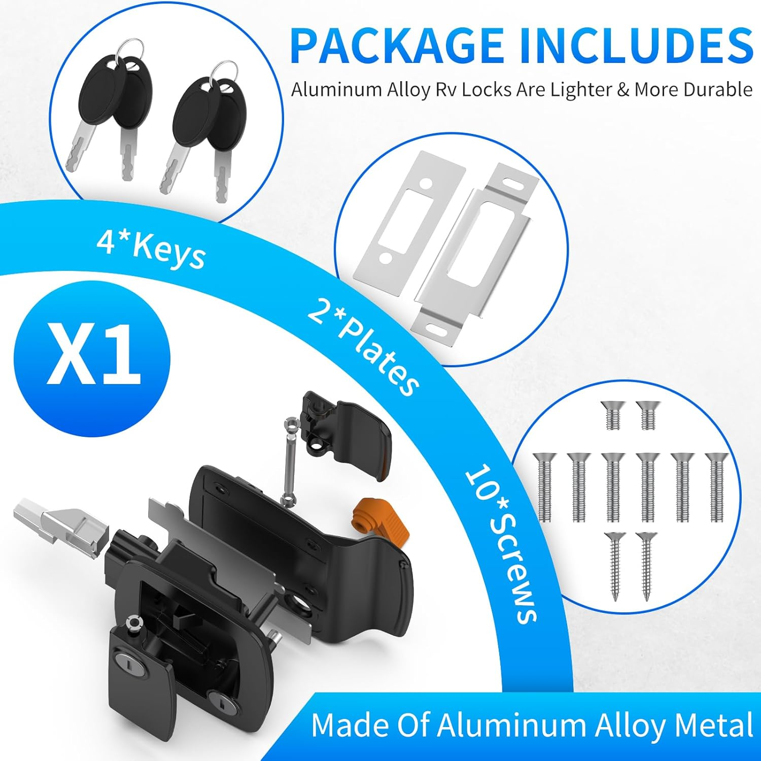 RV Door Lock Replacement, Aluminum Alloy Upgraded Lighter RV Door Latch with Paddle Deadbolt & 4 Keys, 100% Metal Camper Door Locks, RV Entry Door Lock for Travel Trailers Cargo Hauler, Black image number 6