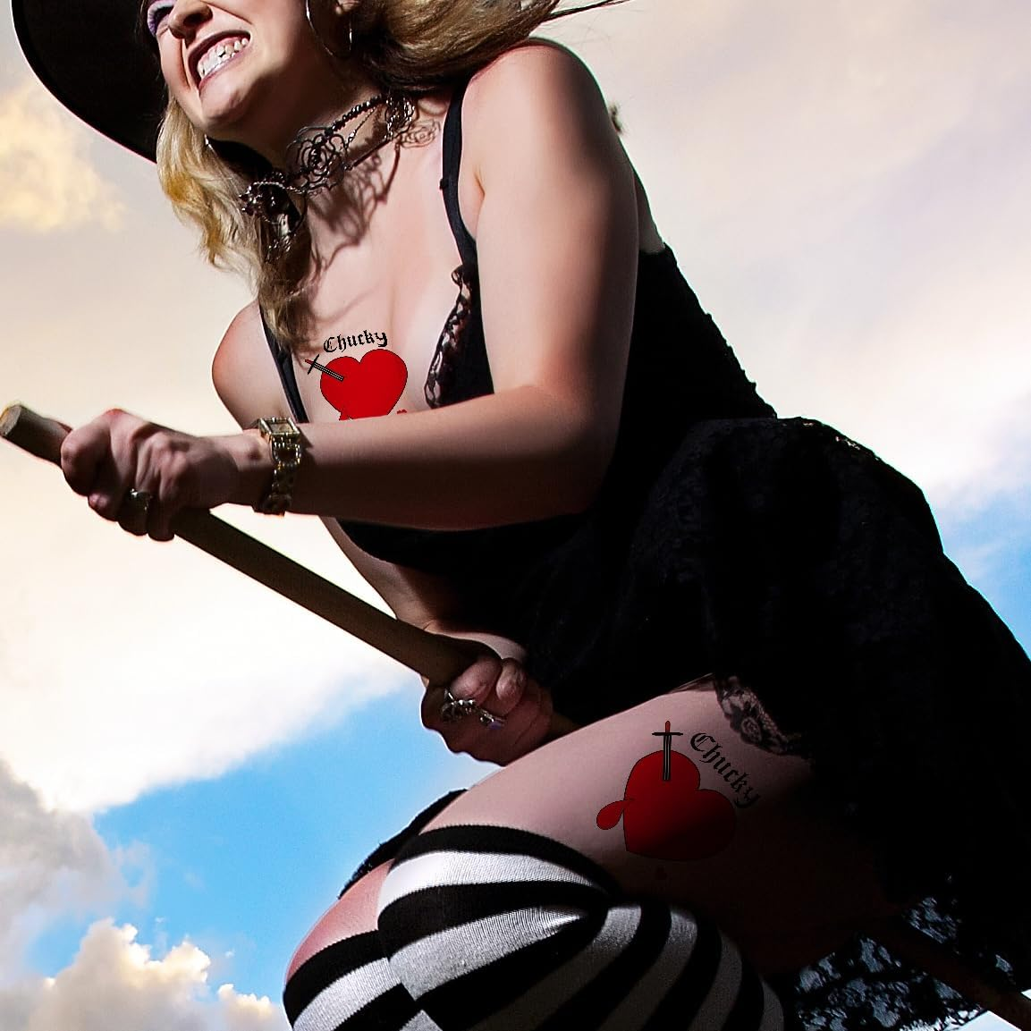 PADOUN Chucky Heart Tattoo, 6-Sheet Bride of Chucky Heart Temporary Tattoos for Adults Kids Halloween Costume Parties Cosplay image number 4