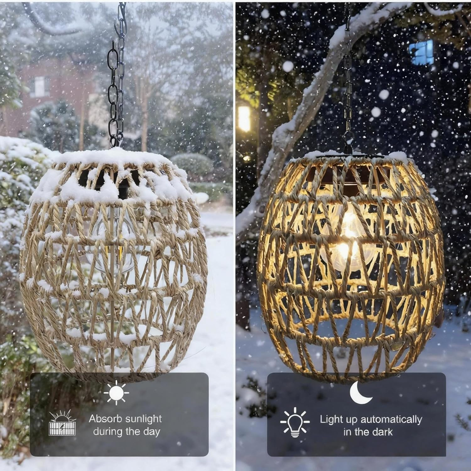 Pearlstar Solar Lights for Outdoor Hanging, Rattan Solar Lanterns for Outdoor Use with Chain, Lanterns Outdoor Weatherproof, Boho Decoration for Garden, Balcony, Patio, Courtyard and Table image number 1