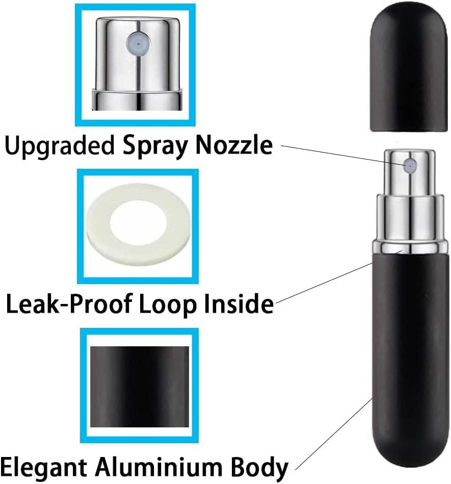 Perfume Travel Refillable,5Ml Perfume Atomisers,3 Pcs Mini Portable Spray Bottles,Round Tube Perfume Bottles Set with 1 Flat Separated Tool,For Home Business Trip Travel(Black+Blue+Champagne)(4Pcs) - Pink+Red+Silver image number 4