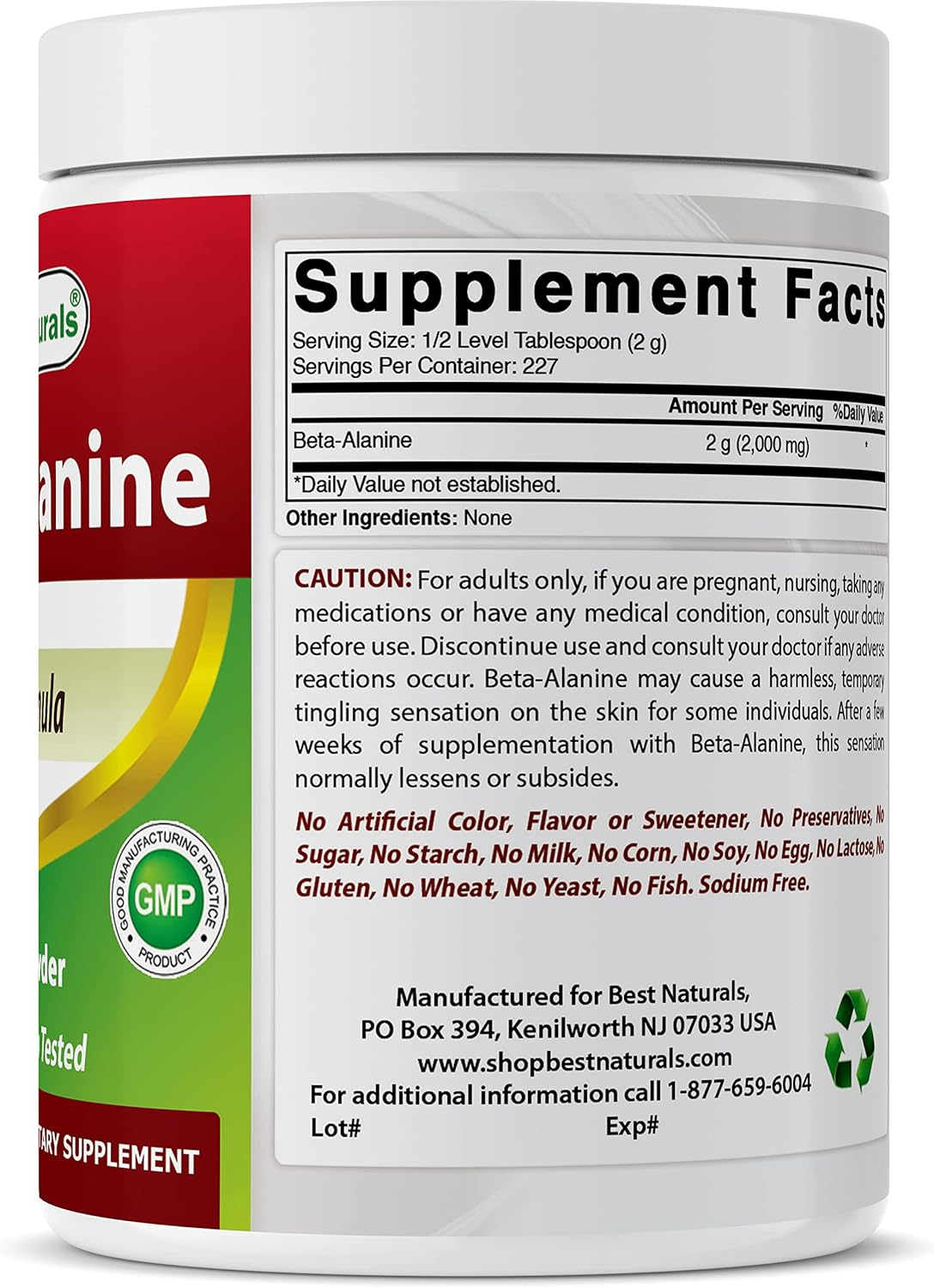 Best Naturals Beta Alanine Pure Powder 1 Pound (1 LB (Pack of 3)) image number 1