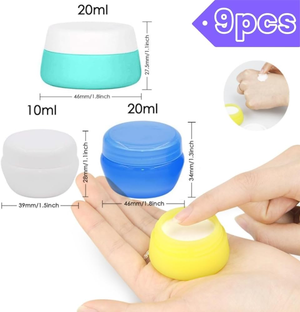 9 Pack Travel Accessories Bottles Containers Sets,Silicone and PP Refillable Small Travel Jars for Toiletries, Cream, Makeup Sample Containers,Hand Body Cream,Bpa Free Container(10Ml+20Ml) image number 3