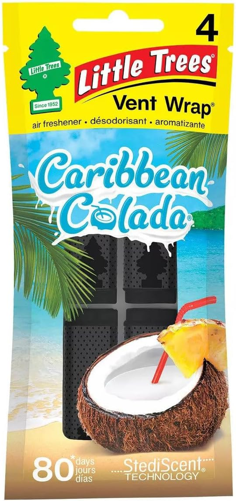 LITTLE TREES Vent Wrap | Car Air Freshener | Caribbean Colada | Pack of 4