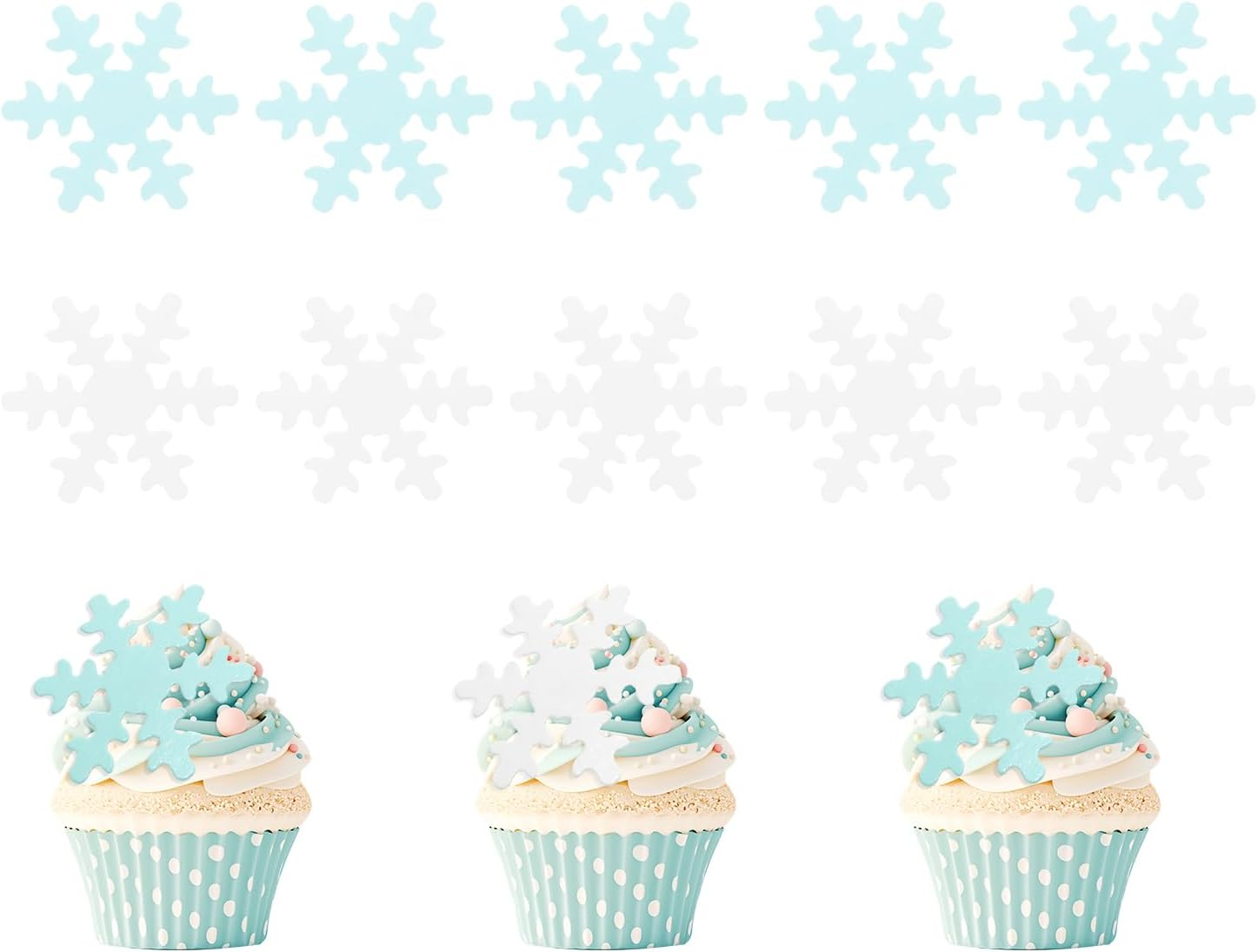 Tupalizy Snowflake Cake Topper Frozen Cupcake Toppers Christmas Cake Decorations Sprinkles for Cake Decorating Winter Snow Theme Xmas Holiday Wedding Birthday Party Supplies,Blue and White,50Pcs image number 4