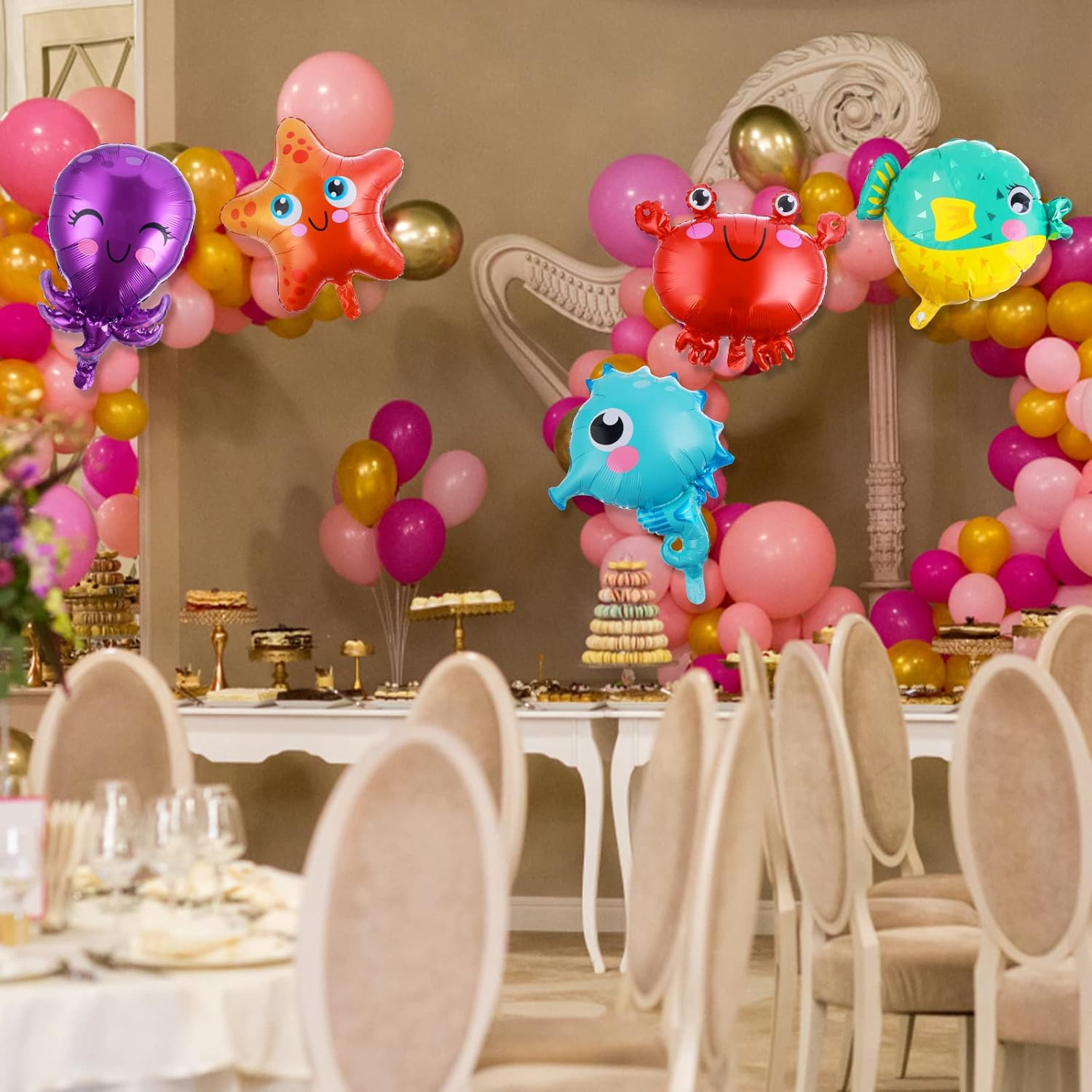 Prasacco 5 Pieces Sea Animals Balloons, under the Sea Party Decorations Water Balloons Seahorse Starfish Puffer Fish Crab Octopus Balloon for Birthday under the Sea Ocean Party Decorations image number 5