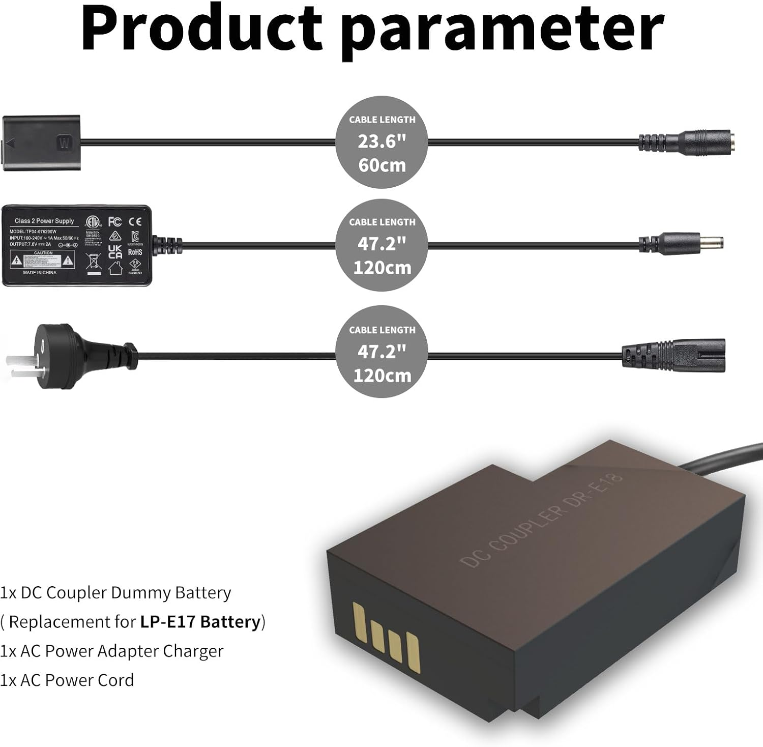 F1TP ACK-E18 AC Power Supply Adapter DR-E18 DC Coupler Kit for Canon EOS Rebel RP R10 R50 R100 T6I T6S T7I T8I SL2 SL3 77D 200D 250D 750D 760D 800D 850D Cameras.