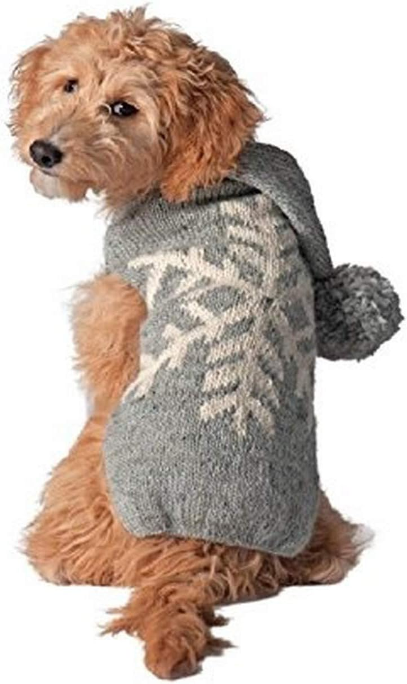 Chilly Dog Alpaca Snowflake Sweater for Dogs, X-Large, Grey