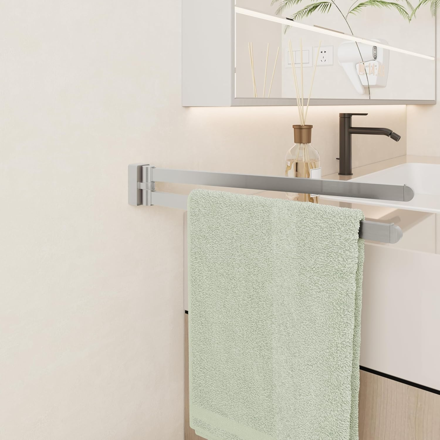 Swivel Towel Bar Brushed Nickel,Two Arms 18 Inches Wall Mount Towel Hanger Holder for Bathroom Organizer - Black image number 4