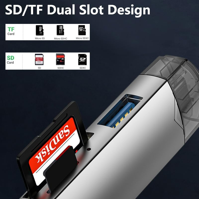 Vekol SD Card Reader USB C, 6-In-1 Micro SD to USB OTG Adapter USB 3.0 Portable Memory Card Reader for TF SDXC SDHC MMC RS-MMC Micro SDHC Card and UHS-I Cards image number 6