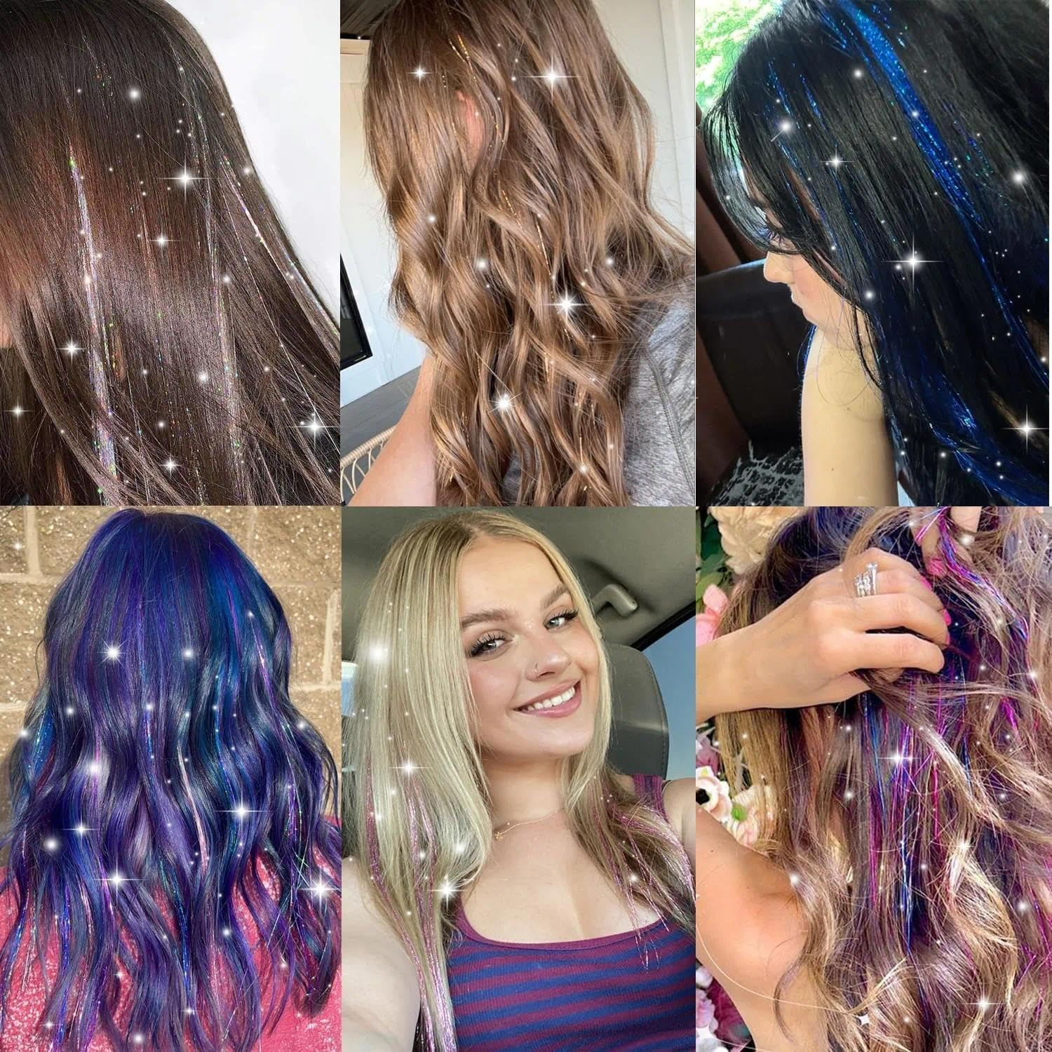 Clip-In Hair Tinsel Extensions with Glitter, 20.5 Inch Reusable Party Hair Accessories for Women, Girls, Kids of All Ages - Auroly image number 4