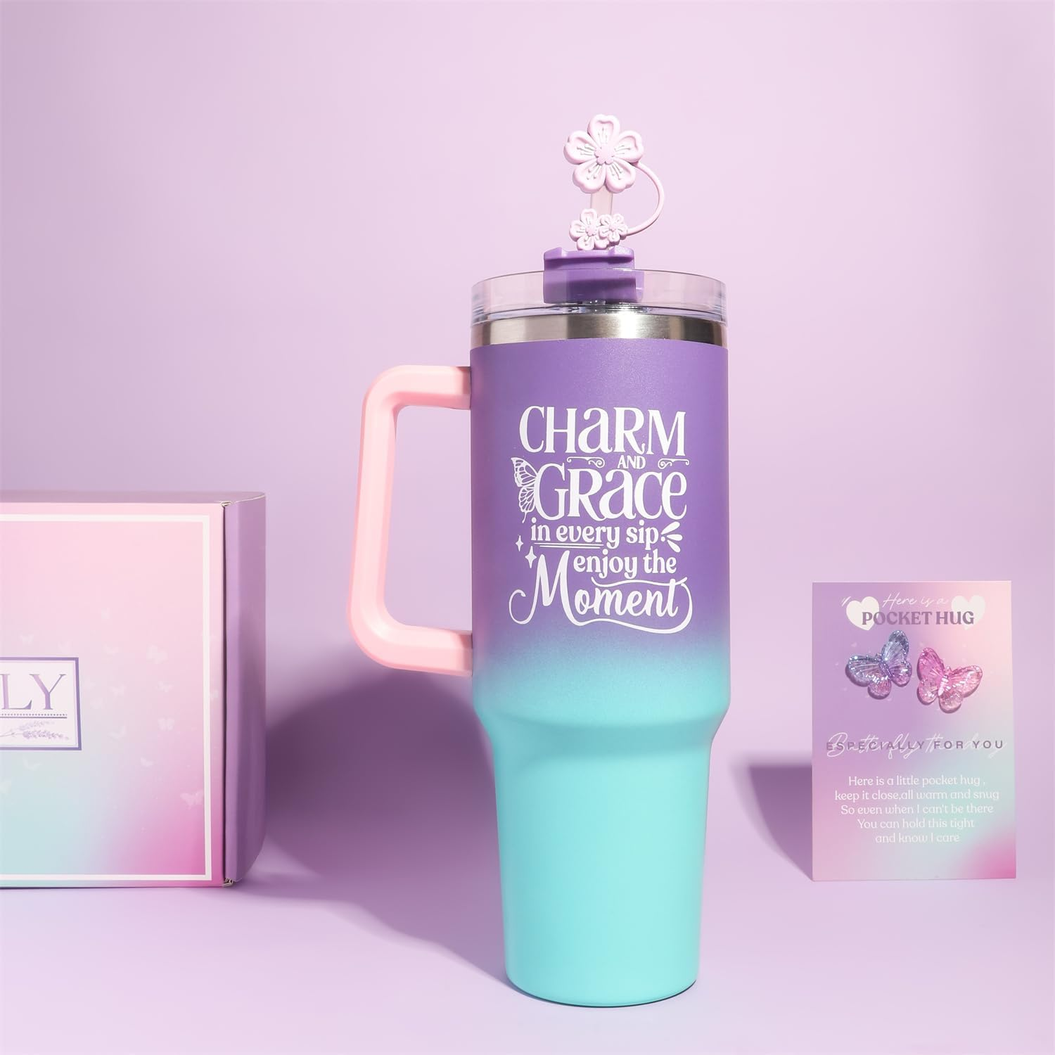 Birthday Gifts for Women - Purple Spa Gift Box Set with 40Oz Tumbler, Lavender Candle, Bath Accessories - Ideal for Mum, Best Friend, Girlfriend, Wife(Purple)