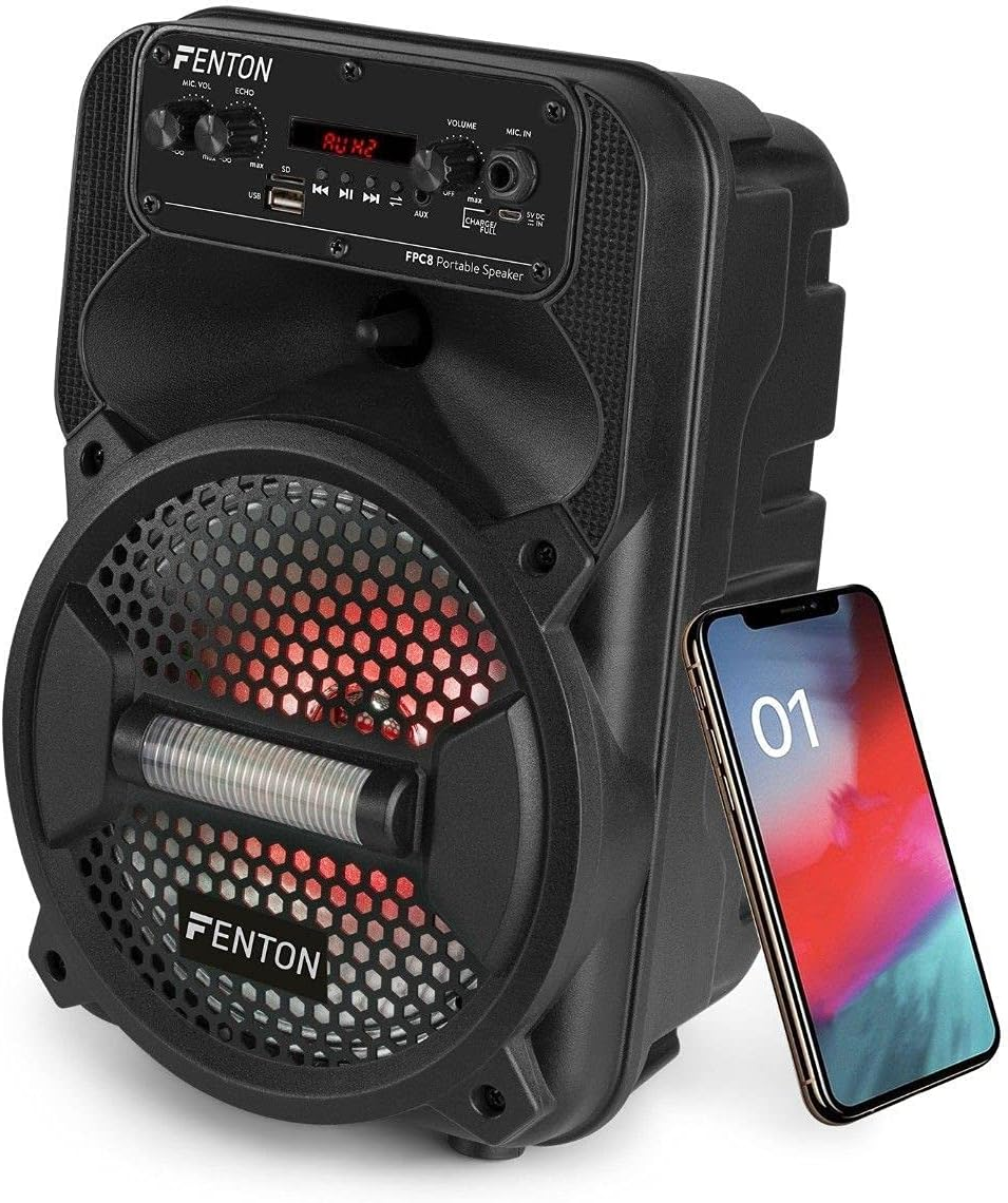 Fenton FPC8 Portable Wireless Bluetooth Party Speaker with LED RGB AUX Remote USB for Karaoke with Portable Battery image number 2