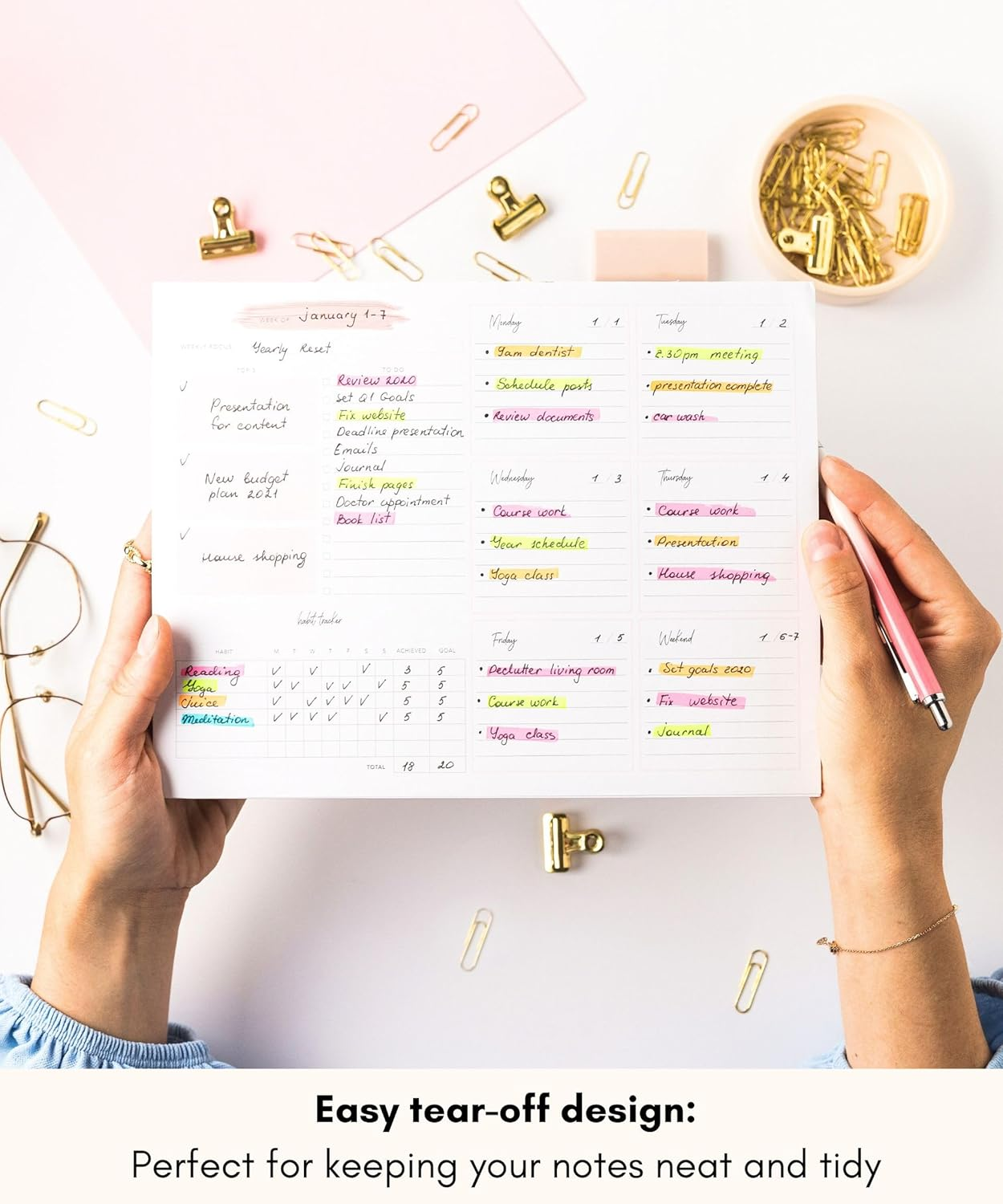 Lamare 2024 Pink Weekly Planner, 10X7.8 Inches, 52 Pages, Desk Calendar with Habit Tracker image number 5