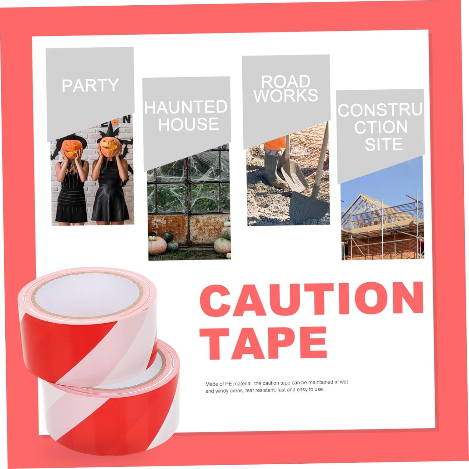 Alipis 2 Rolls Red White Non Adhesive Caution Tape Weather Resistant Safety Warning Barrier Tape for Marking Hazardous Areas and Construction Zones image number 5