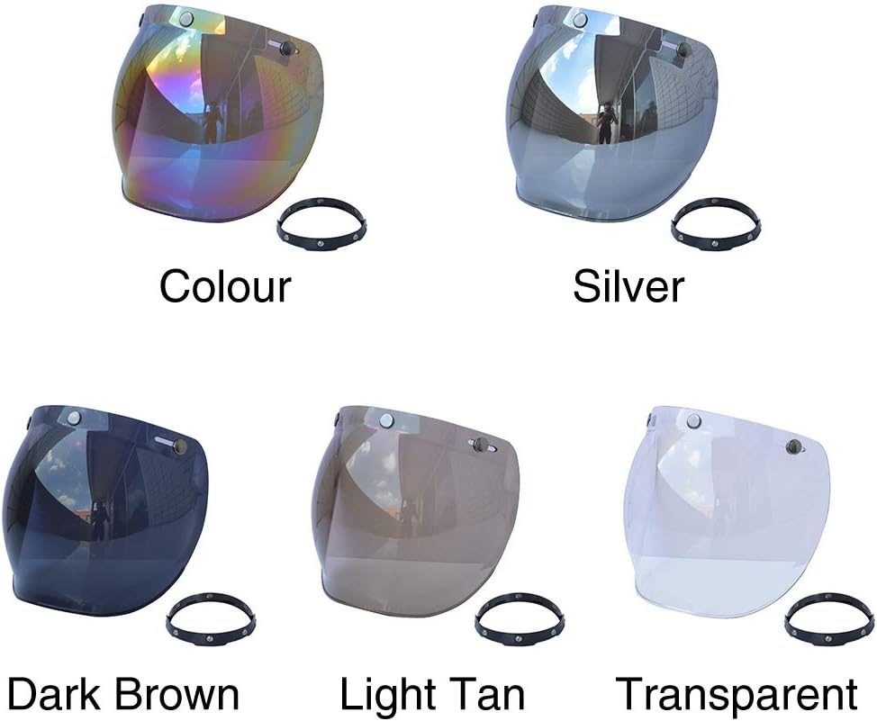 Bubble Shield for Motorcycle Helmet, Motorcycle Bubble Visor Wind Shield Lens Universal for Standard 3-Snap Open Face Helmets, anti Fog Button Flip up Down(Transparent) image number 1