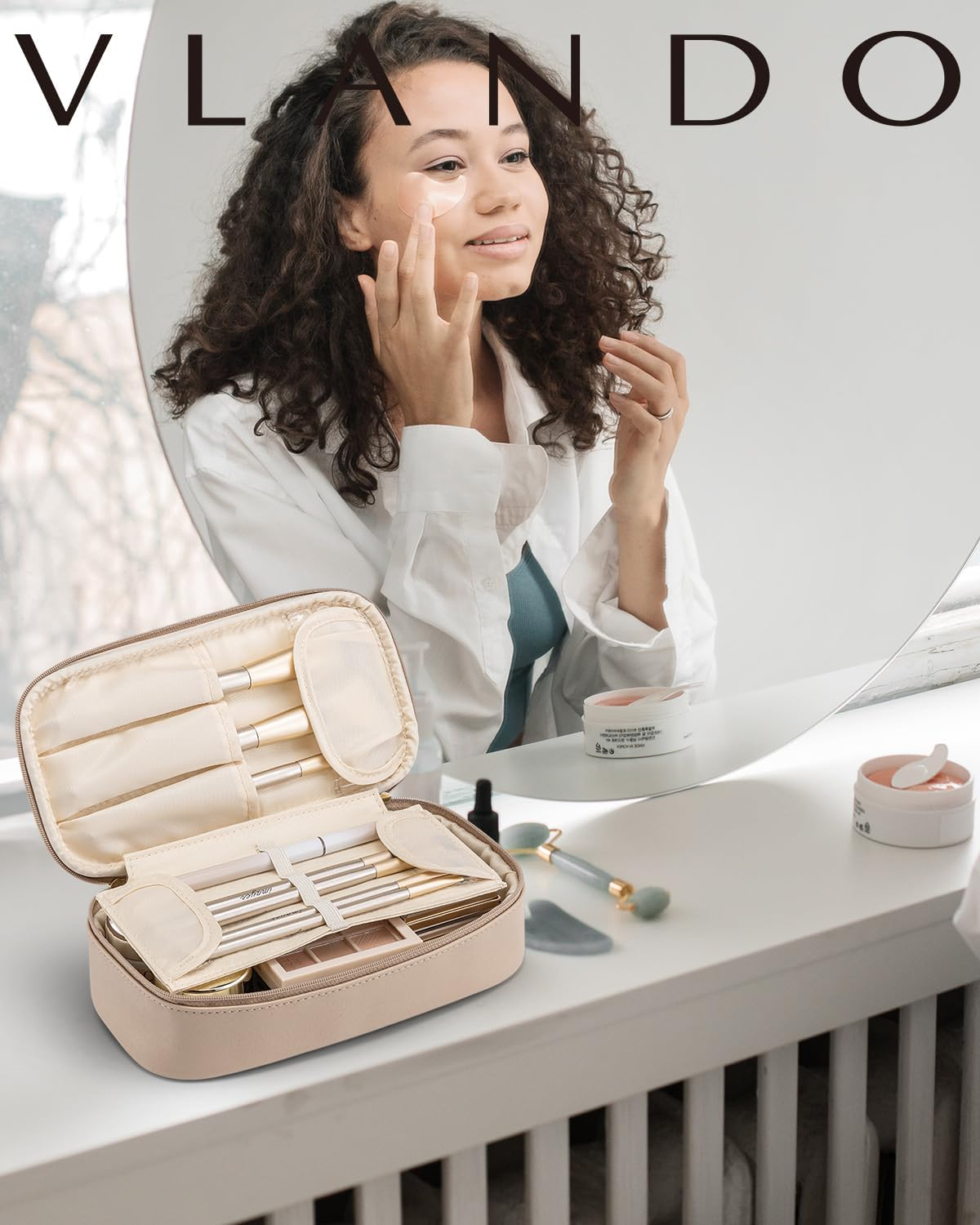 Vlando Travel Makeup Bag,Small Makeup Bag for Women,Gifts for Women Girls, Makeup Pouch Purse Travel Essentials Toiletries-Toffee - 01-Toffee image number 4