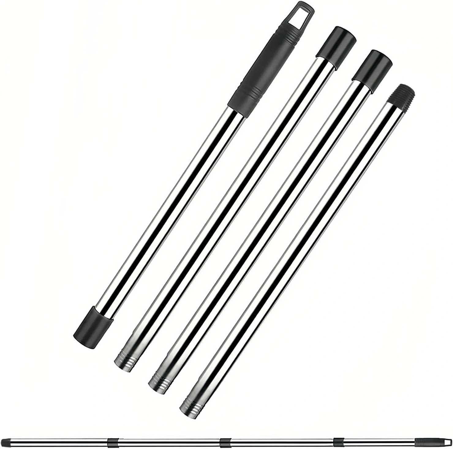 SRJQXH Broom Telescopic Handle 1 Set Stainless Steel Telescopic Poles Spliced Cleaning Rod Telescopic Rod Window Cleaning for Home, Hotel, School image number 1