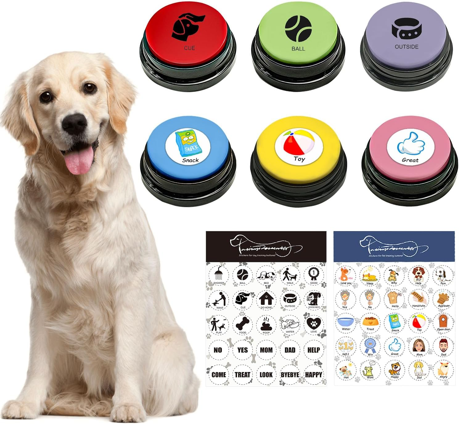 BUYVIKAY Set of 4-Colour Dog Button, Buzzer with Recording Function, Dogs, Pet Training, Dog Button for Communication, 30-Second Voice Recording Button
