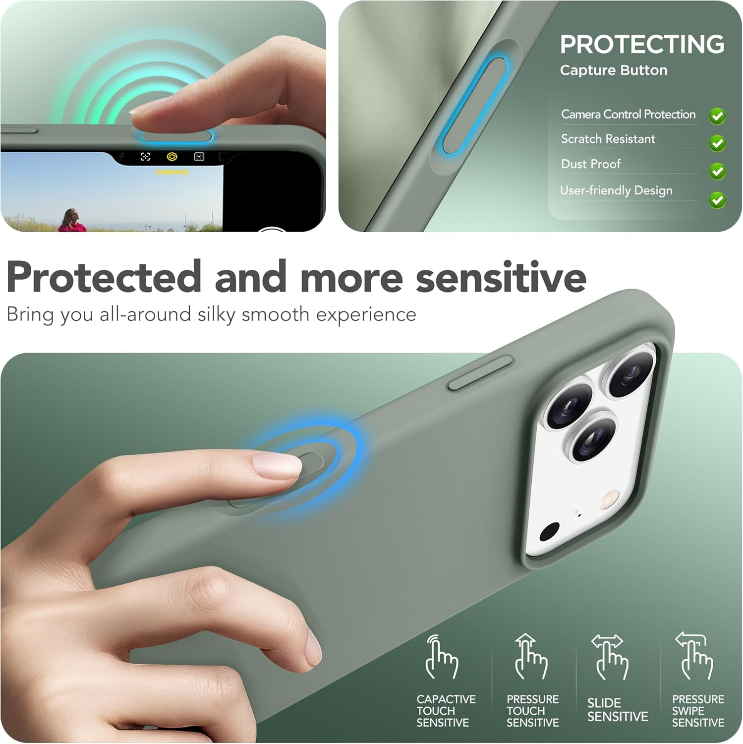GONEZ Magnetic Iphone 17 Pro Case, Compatible with Magsafe, [Screen Protector + Camera Lens Protector], Anti-Scratch Shockproof Protective Cover for Mobile Phones, 6.3 Inch, Calke Green image number 3