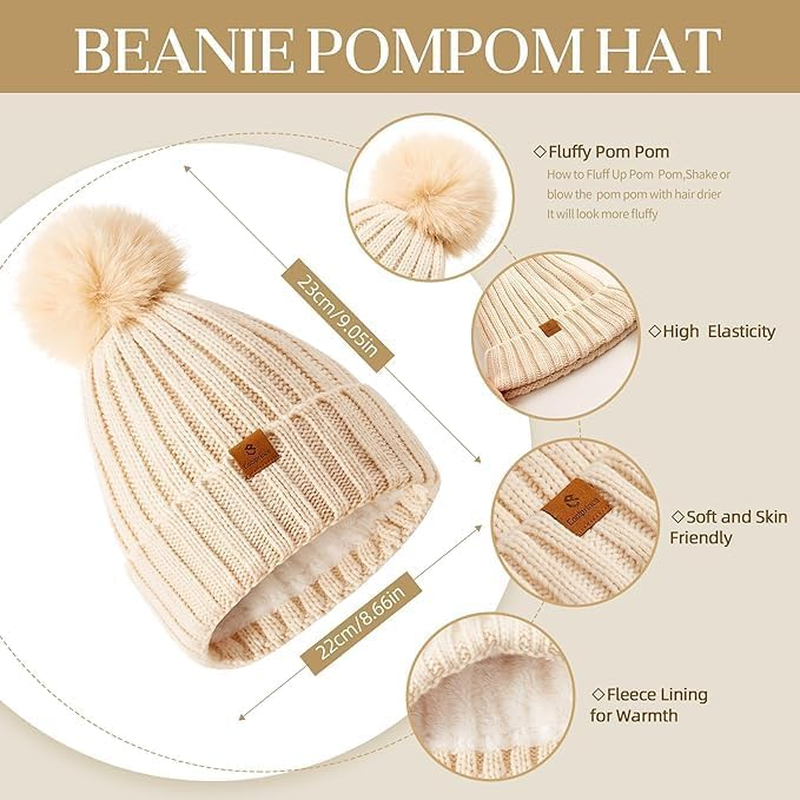 Womens Long Scarf Gloves and Hat Set Cold Weather Hat Scarf Glove Set for Women Winter Beanie Hats with Pom Pom - Blue image number 6