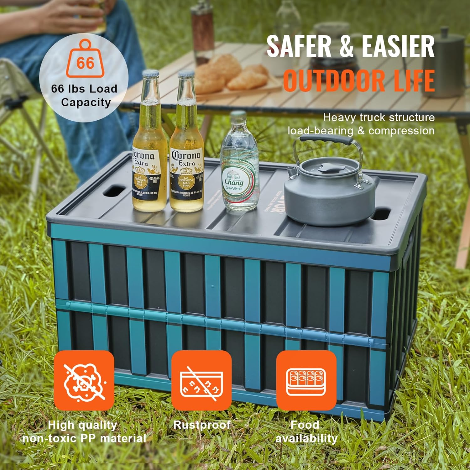 VEVOR 65L Collapsible Storage Bins with Lids 3 Packs, Stackable Utility Crates with Handles, Large Folding Containers for Organizing Tools, Books, Food, Drinks, Camping&Transport image number 5