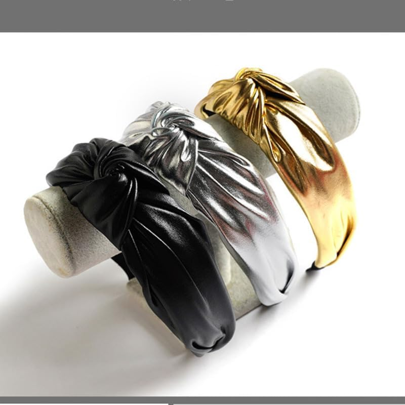 Headband, Knotted Headbands for Women Black Leather, Fashion Headbands for Women Top Knot Headband for Women (Black, One Size)