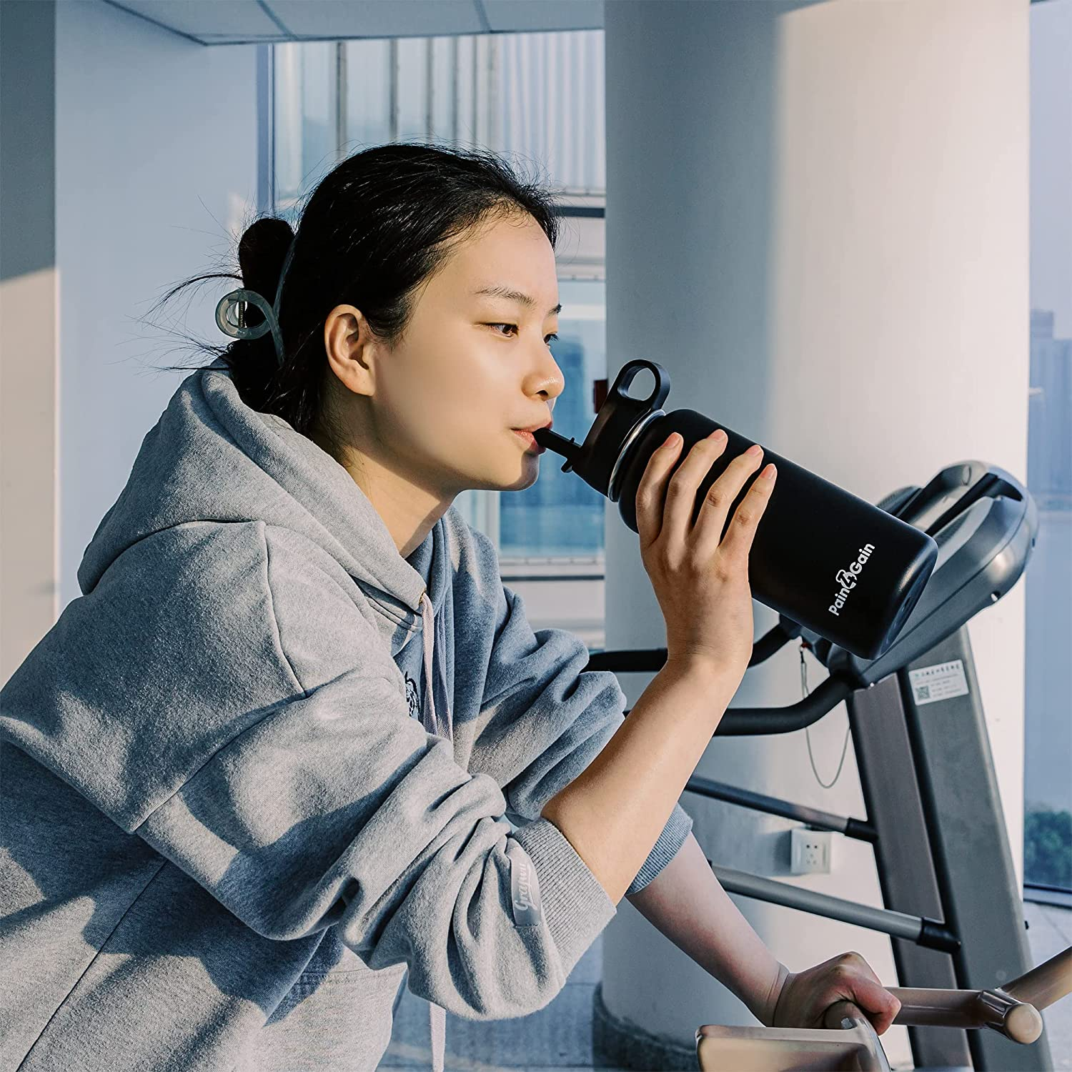 Stainless Steel Sports Water Bottle - 32 Oz with Double Insulation and 2 Lids with Straw, Black