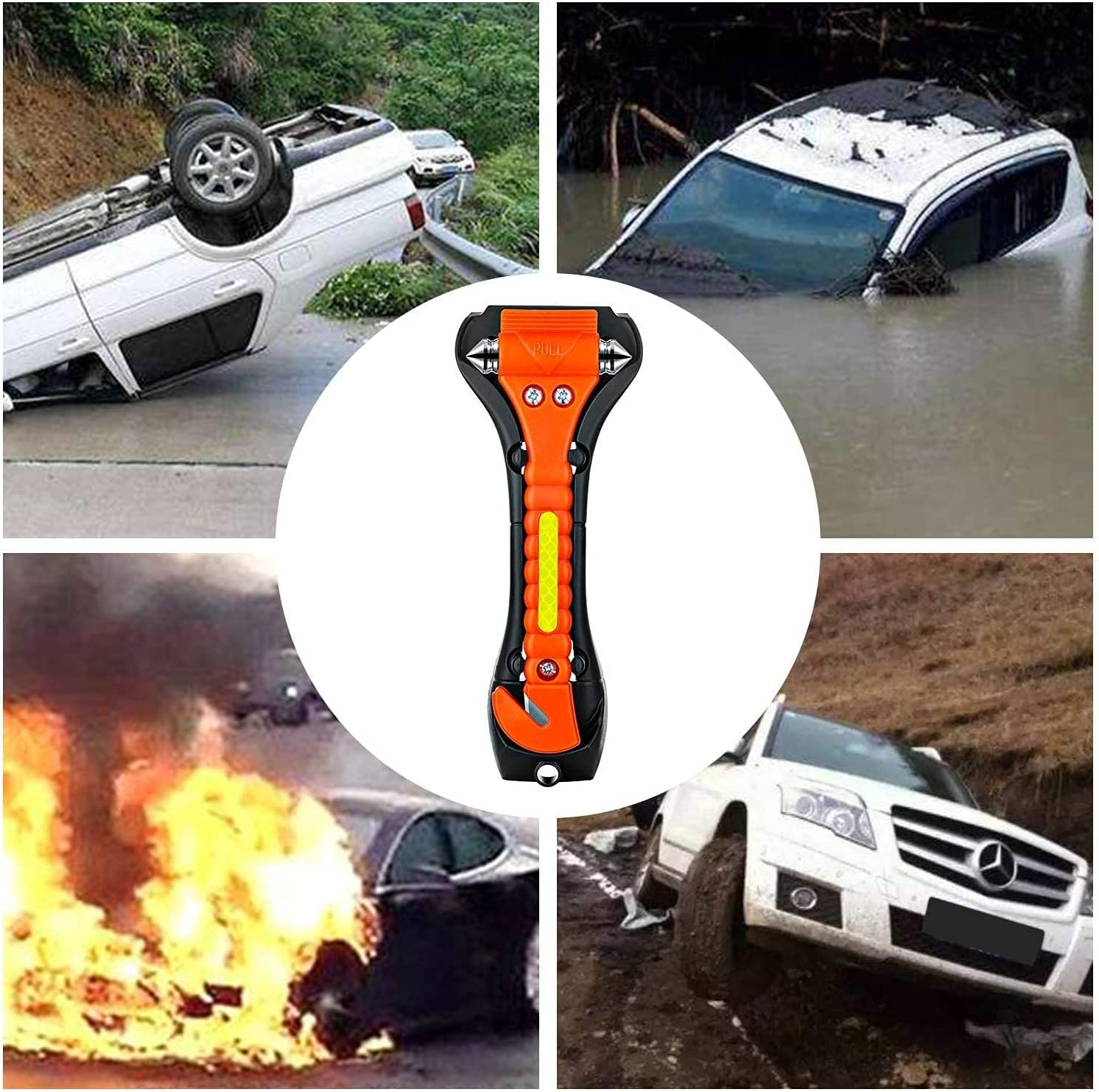 KAPASKI Safety Hammer, 2 Pack Car Emergency Escape Tool Car Window Breaker and Seat Belt Cutter with Light Reflective Tape for Family Car Life Saving Survival Kit