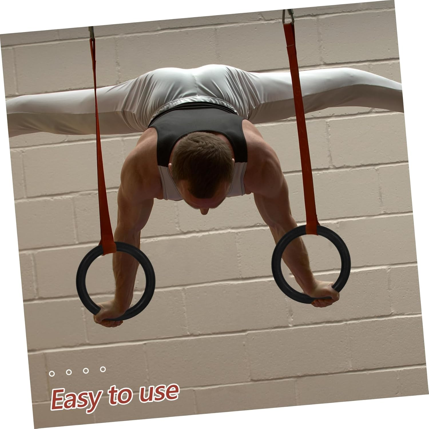 Iplusmile 2Pcs Gymnastic Rings for Strength Training Bodyweight Workouts for Home Gym and Outdoor Use Black image number 6