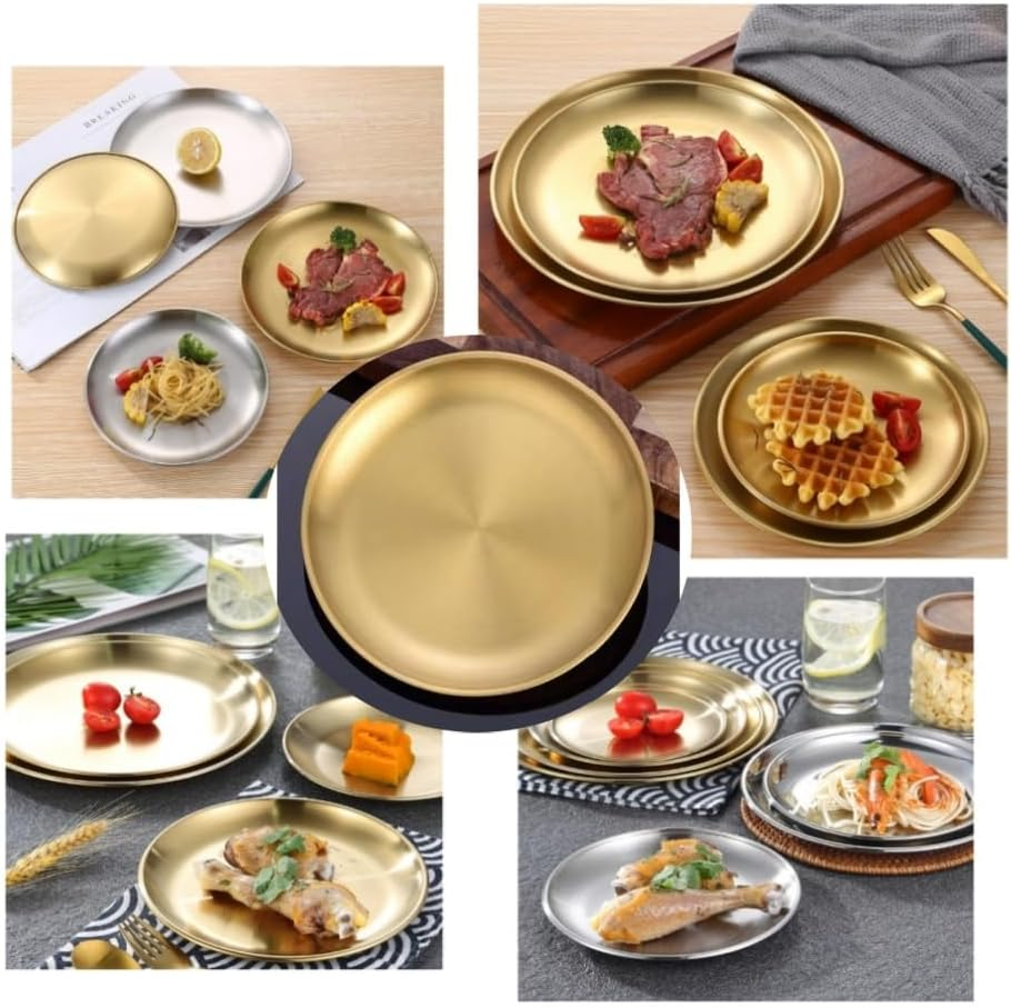 DACUAN Multi-Purpose Tray, Pack of 2 Gold Tray Round, Stainless Steel Golden Circular, Serving Tray for Living Rooms Bathrooms Hotels Restaurants image number 2