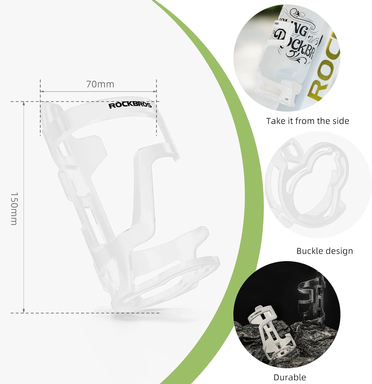 ROCKBROS Bike Water Bottle Holder Lightweight Bottle Cage Slide Entry Bicycle Cup Holder Adjustable Drink Holder Rack for MTB Road Bike - Black image number 3