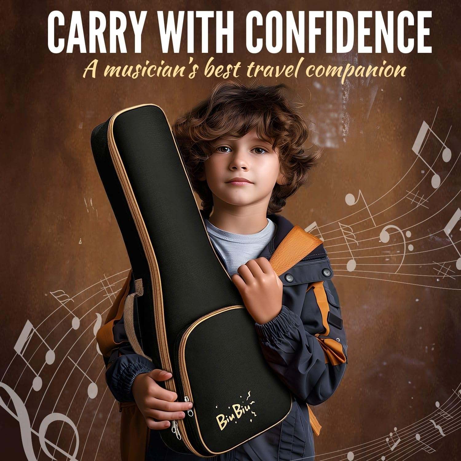 Flexzion Ukulele Gig Bag - Uke Backpack Storage Soft Case (Tenor 27 Inch, Black) Waterproof W/Carrying Handle, Pocket & Adjustable Shoulder Strap, Music Accessories for Concert Tour Travel