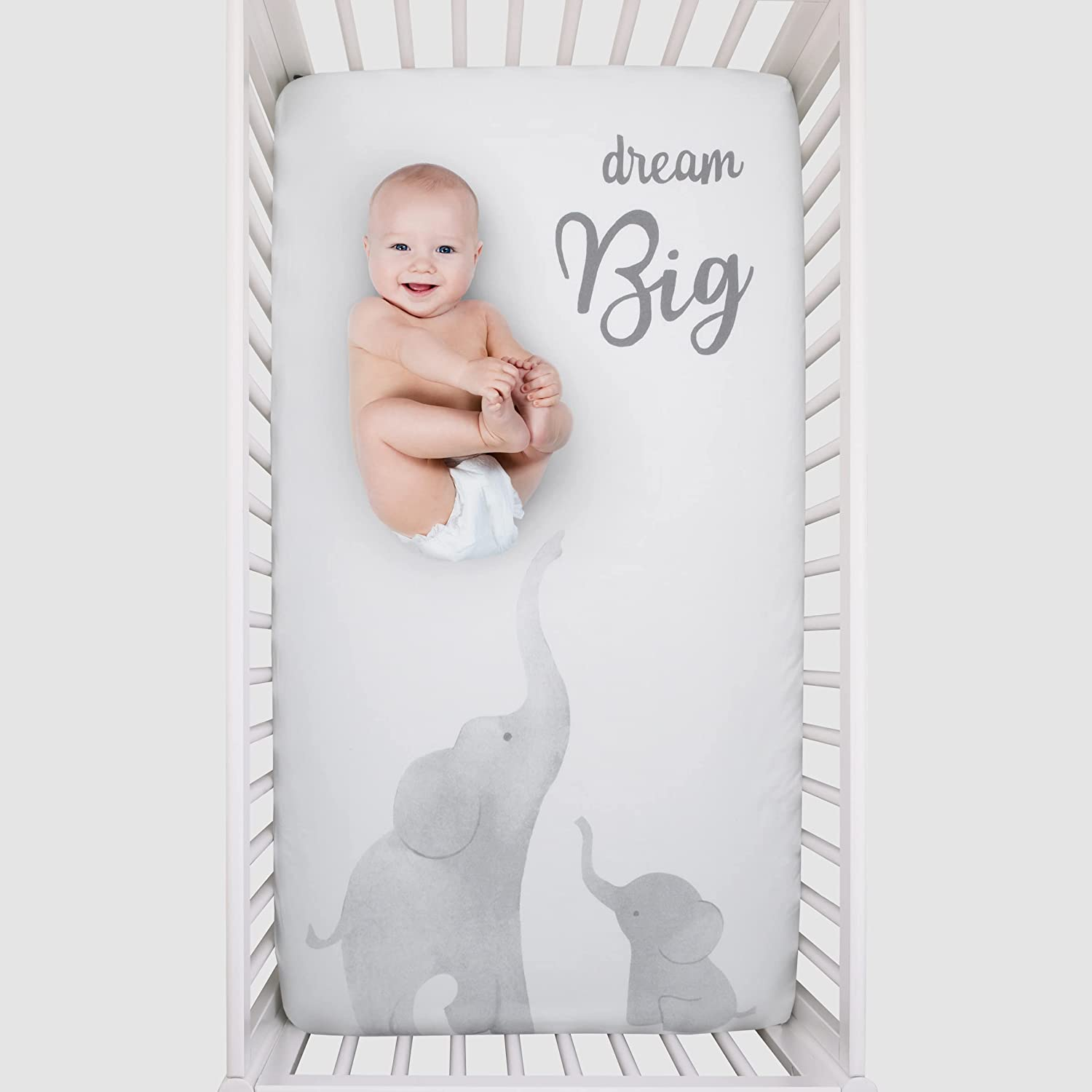 Nojo Elephant Tribe Grey and White 100% Cotton Photo Op Fitted Crib Sheet