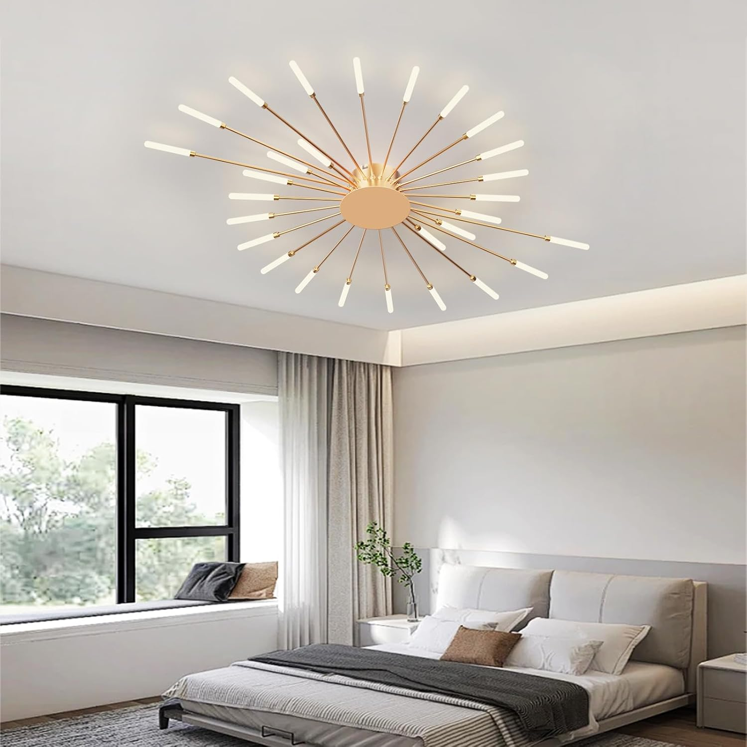 RRBEST LED Ceiling Light Living Room Living Room Lamp Modern Minimalist Ceiling Lamp Indoor Decorative Ceiling Lighting for Living Room, Bedroom and Office (28 Heads, Gold) image number 3