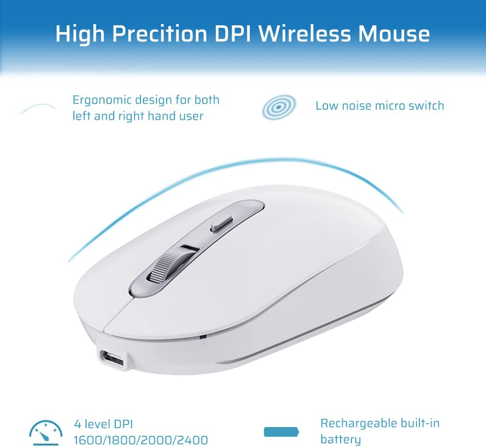 Wireless Keyboard and Mouse,Rechargeable Keyboard and Mouse 2.4G Mouse and Keyboard for MAC Windows White+Silver