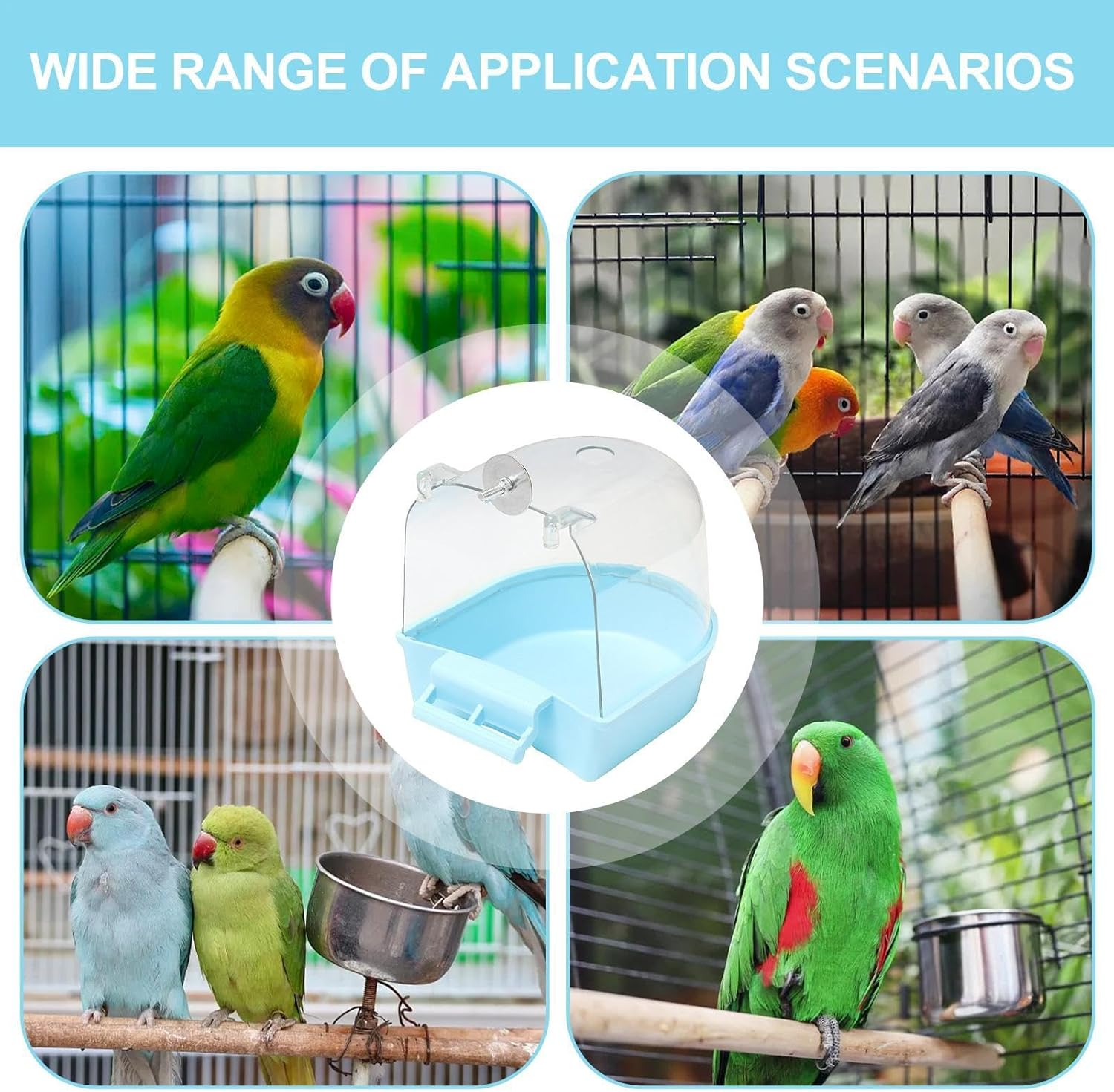 Bird Bath Tub, Bird Bath for Cage, Hanging Bathtub Bird Cage Supplies with Hooks, Water Shower Transparent Box Food Feeder Holder Tray, Birdbath Toy for Pet Parrot Budgie Parakeet image number 1
