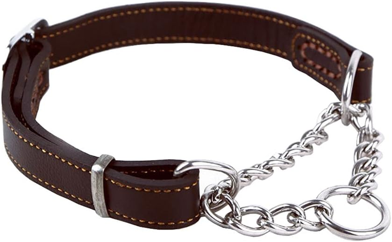 Love Dream Martingale Collars for Dogs, Leather Training Dog Collar, Stainless Steel Chain Anti-Escape No Pull Dog Collar for Medium Large Dogs (M(13.8"-18.9"), Brown)