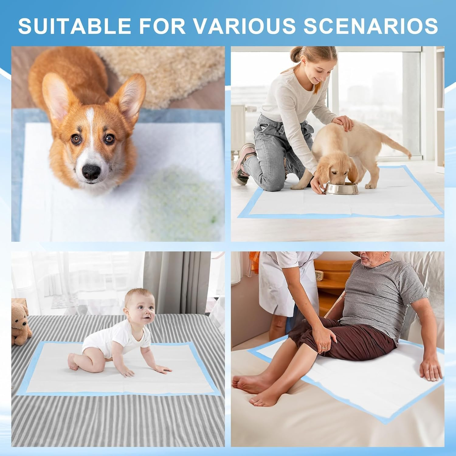 Dog Pee Pads, Disposable Ultra Absorbent Puppy Pads, Super Absorbent & Leak-Proof Puppy Bed Pads for Small Medium Large Dogs (L-60*60) image number 1