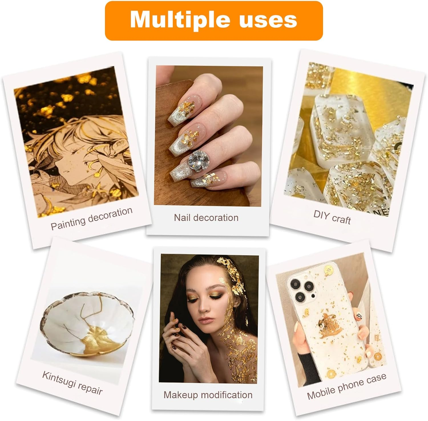 Gold Leaf Gilding Sheets 100 Sheets Imitation Leaf Sheets Gold Foil Sheets Metal Gold Leaf Papers for Gilding Crafts Paintings Arts Crafts Project Nail Deco Furniture Making Earring 8X8.5Cm (Gold) image number 6