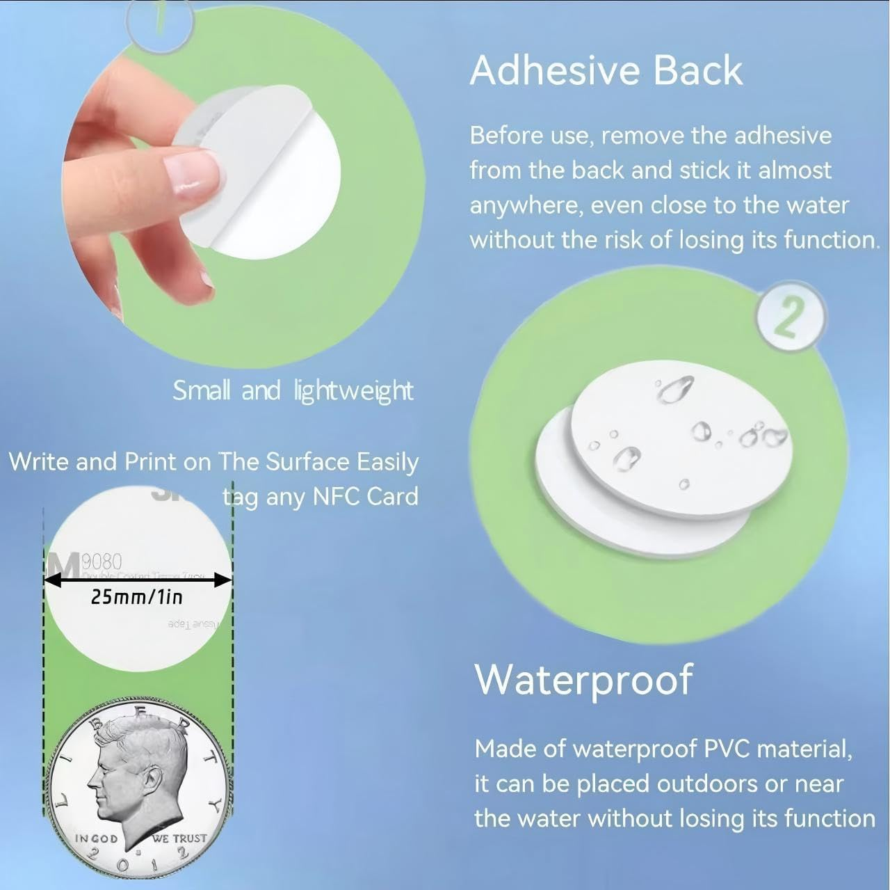 QYEHSWKT30 Pcs NFC Tags Ntag 215 round NFC Stickers, Blank NFC Coin Cards Rewritable NFC Card with Adhesive Back, Compatible with Android and NFC Enabled Devices（25Mm） image number 5