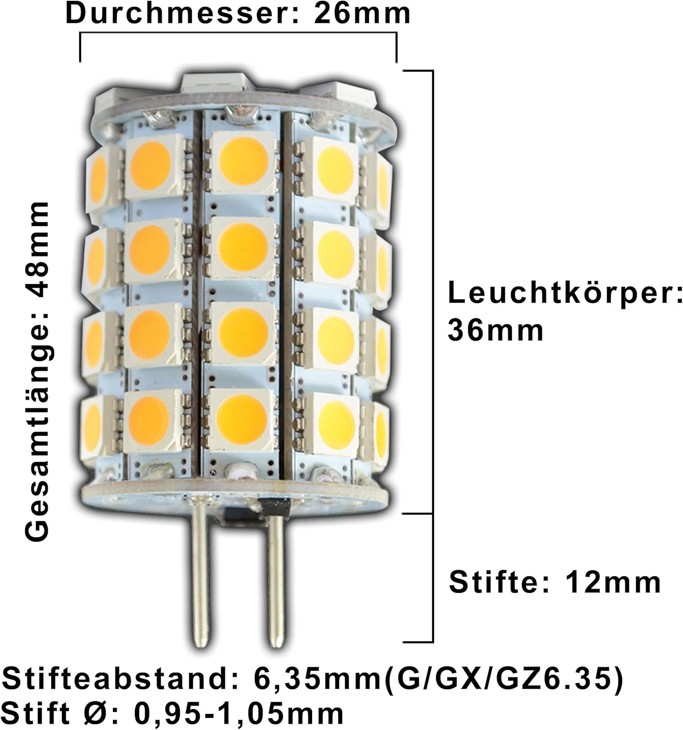 Pb-Versand G6.35/GY6.35 LED 6 Watt Daylight White Cool White ~ 35W Halogen 12V AC/DC Lamp Pack of 2 image number 4