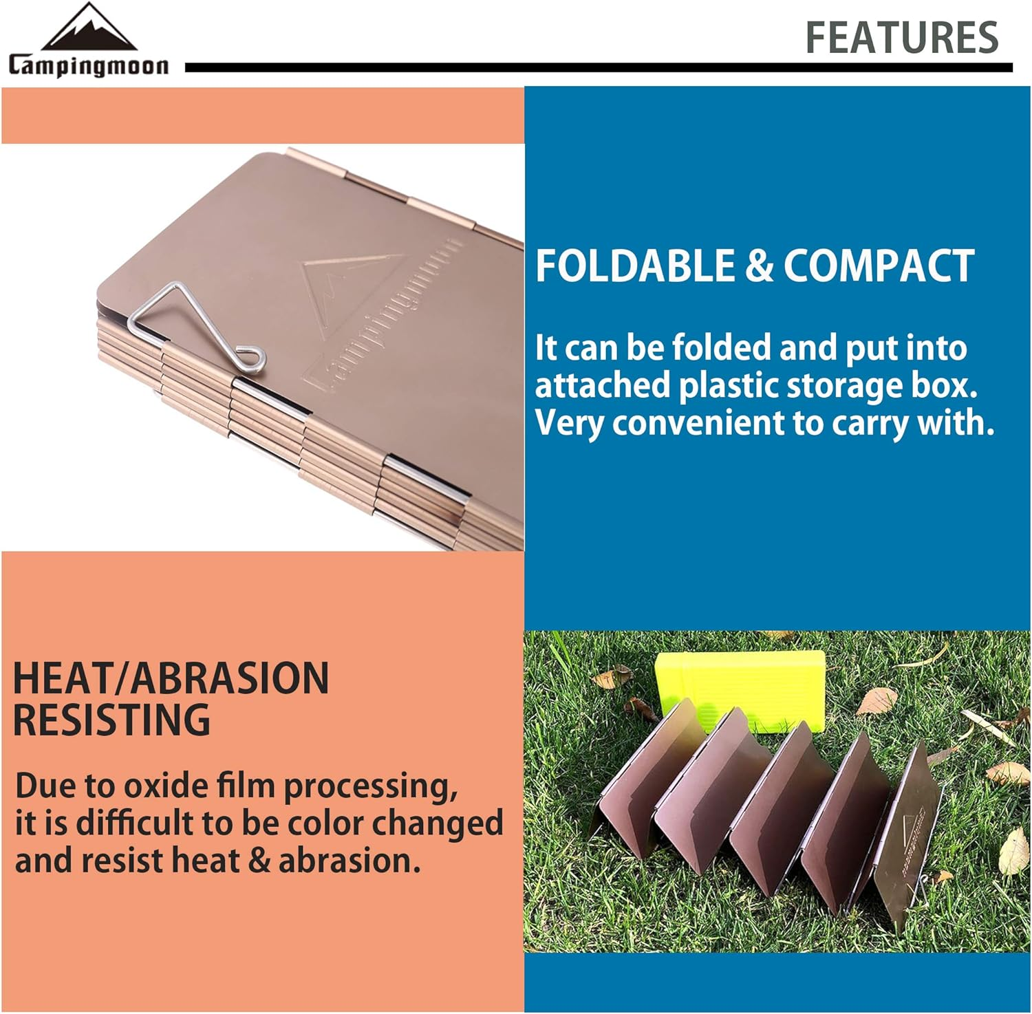 CAMPINGMOON 5.5 Inch High Camping Stove Windshield with Storage Box YD-8