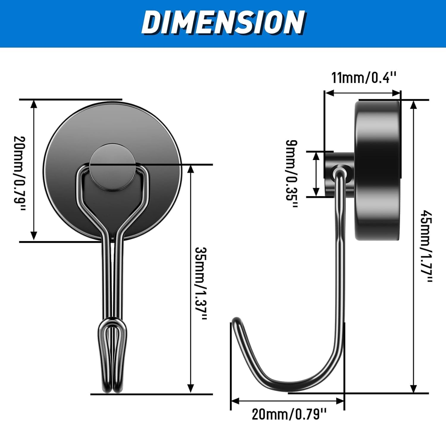 Grtard 10 Pack Black Magnetic Hooks 35 LBS Heavy Duty Neodymium Magnet Hook, Strong Swivel Swing Magnetic Hooks, Magnet with Hooks for Hanging, Home, Office, Classroom, Locker, Workplace image number 5