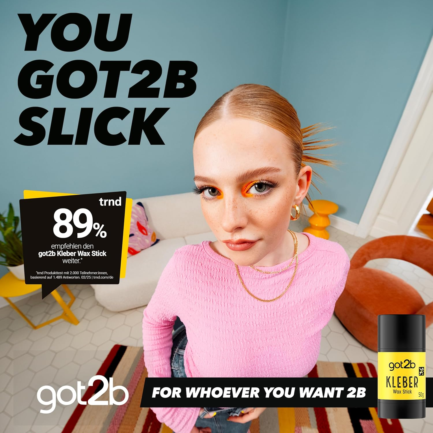Got2B Glue Wax Stick (50 G), Hair Wax for Sleek Looks on the Go without Crunch, Hair Wax Creates Long-Lasting, Super Strong Styles for up to 24 Hours image number 1