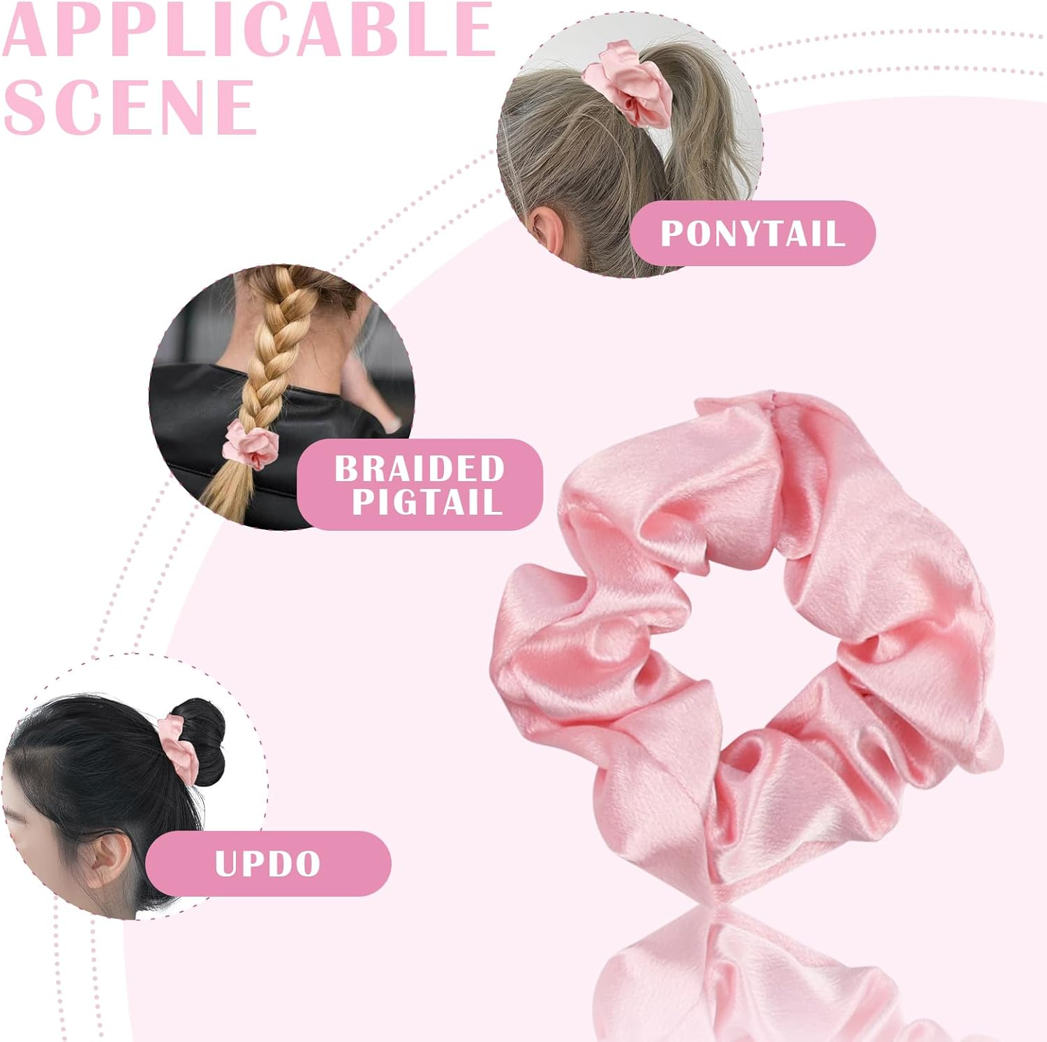 FERCAISH Pack of 5 Satin Hair Bobbles, Scrunchies Silk, Large Velvet Hair Bobbles, Elastic Hair Bands, Thick Hair Scrunchies for Women and Girls (Black) image number 1