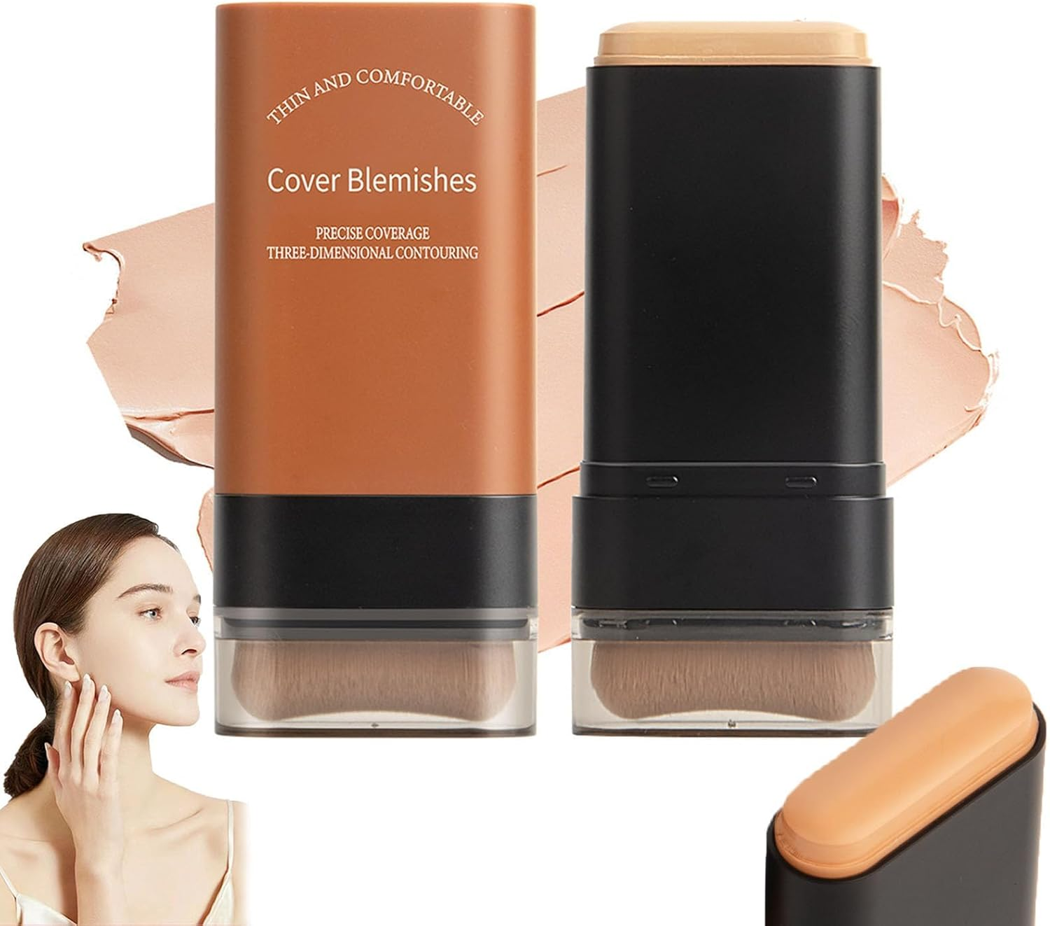 2025 Korean Hydrating Lightweight Foundation Stick with Built-In Brush, Flawless Eraser Foundation Stick, Full Coverage & Waterproof Longwear Makeup for Natural Skin Tone (05#)