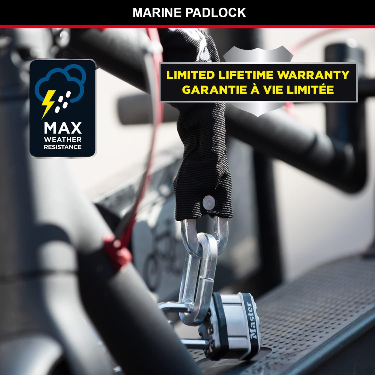 Master Lock Excell Heavy Duty Padlock with Key and 38Mm Long Shackle - Stainless Steel Laminated Body - 44 Mm Size Lock for Storage Locker, Fence Lock and Gate Lock image number 2